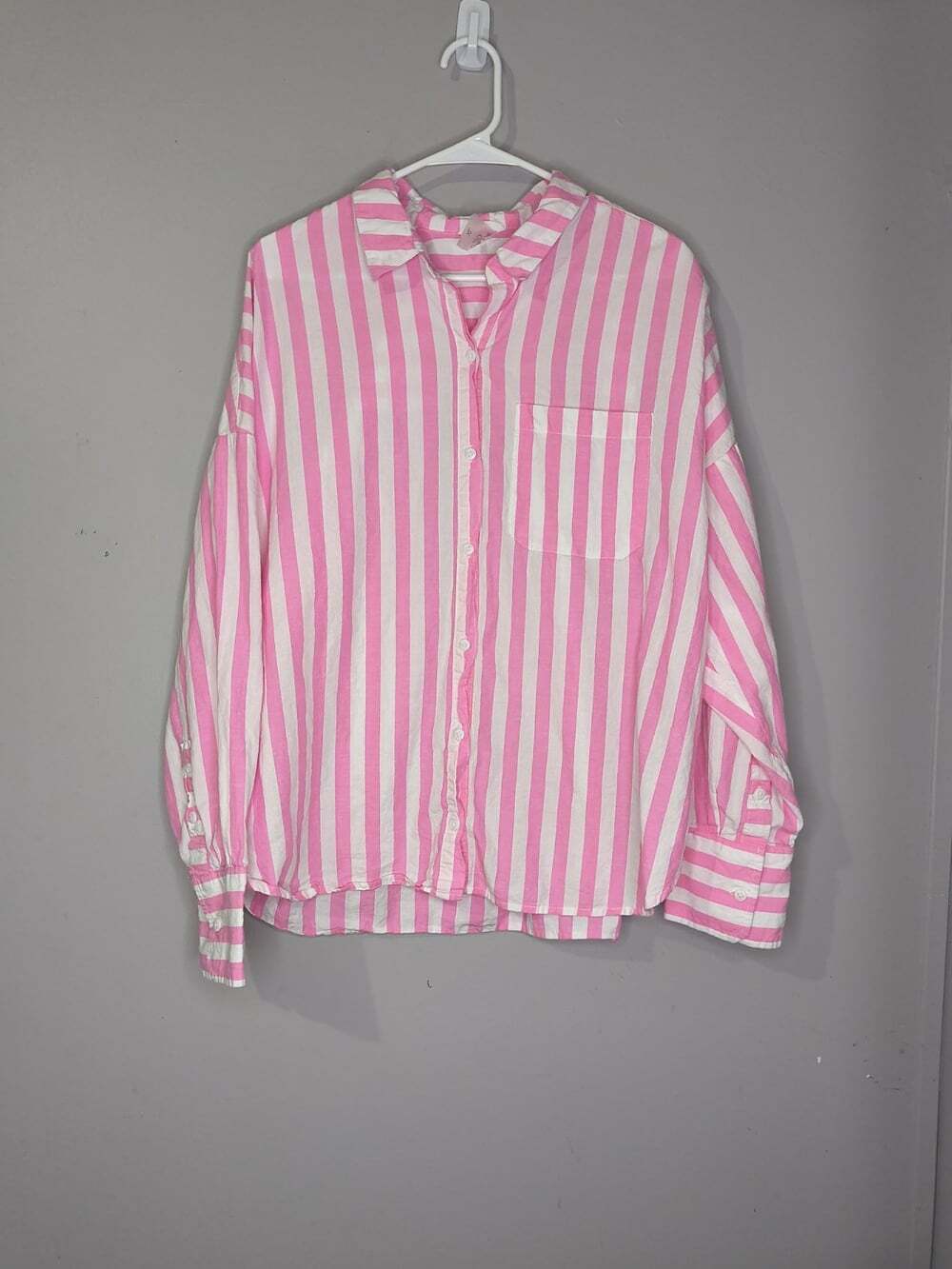 Calia Women's XL Pink White Striped Oversized Button Down Blouse Cotton/Linen